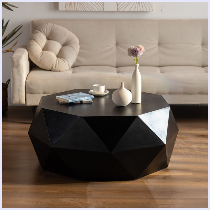 38"Three-dimensional Embossed Pattern Design American Retro Style Coffee Table, Black, Black, 16.33" H x 38.18" L x 31.49" W