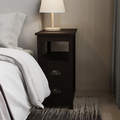 End Table Narrow Nightstand With Two Drawers And Open Shelf