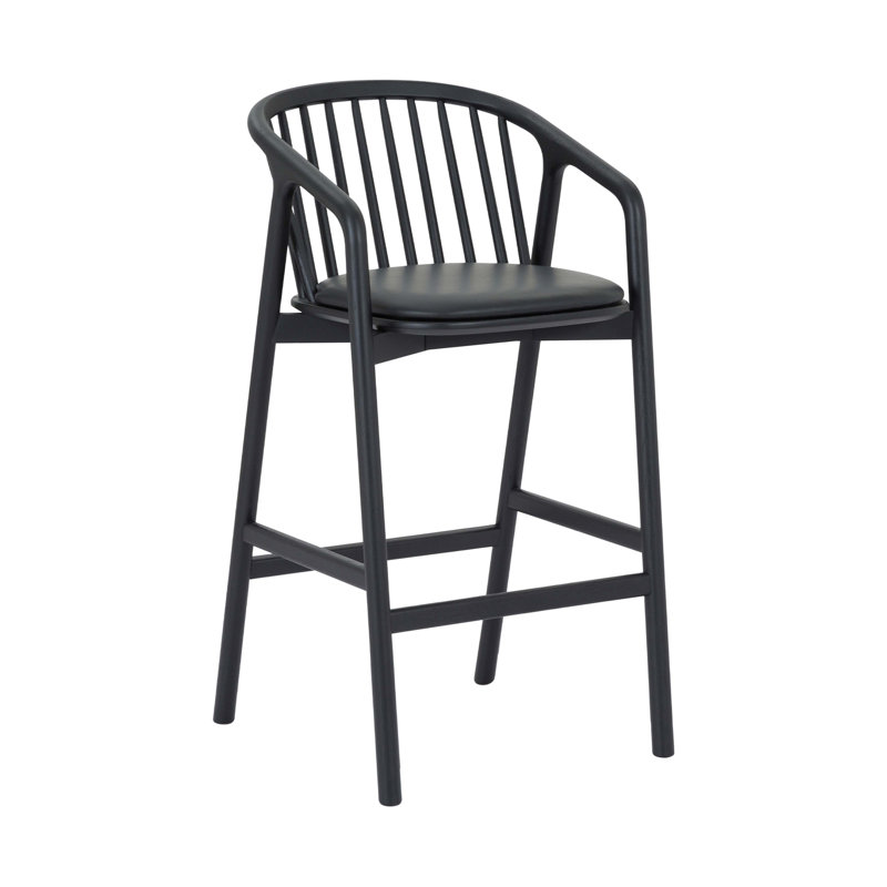 Tabouret de comptoir en bois de chêne noir et similicuir