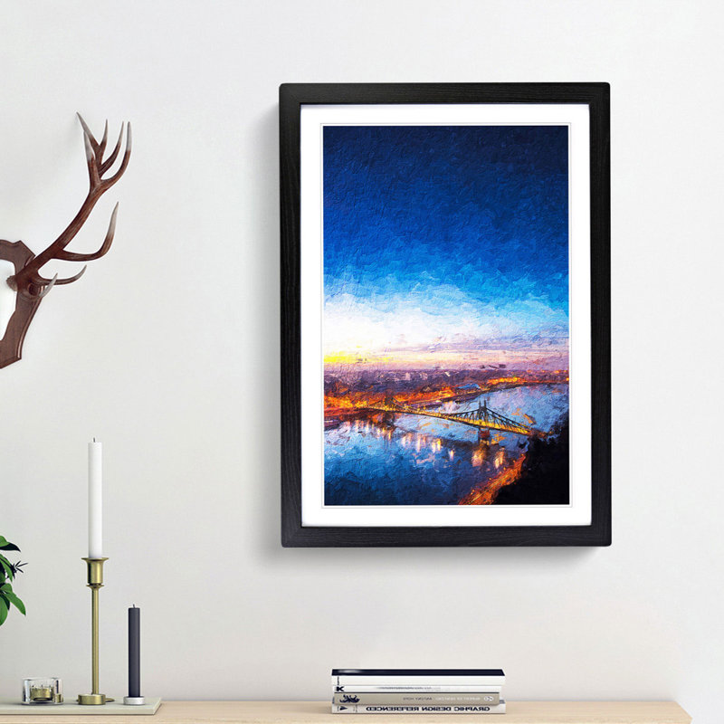 Budapest Skyline in Hungary in Abstract - Picture Frame Painting Print, 48cm H x 36cm W x 2cm D, Black Framed