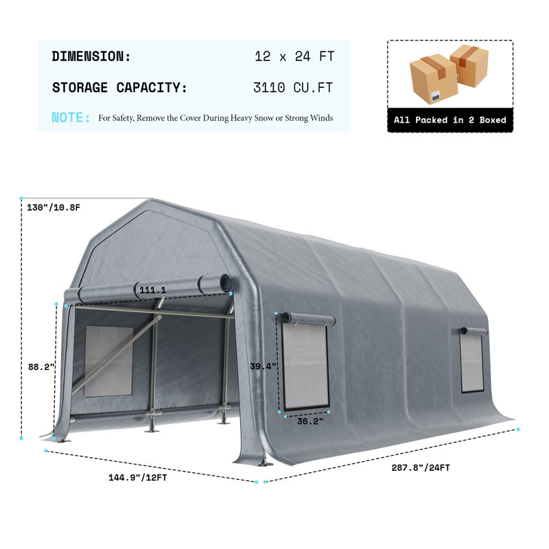 12 FT x 24 FT Heavy Duty Anti-Snow Carport with Spacious Aluminum Frame, 12 x 24 FT