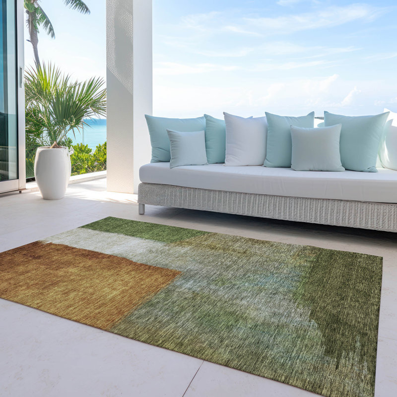 Chayden ACN1100 Machine Washable Indoor/Outdoor Green Area Rug, Rectangle 5 pi x 7 pi 6 po