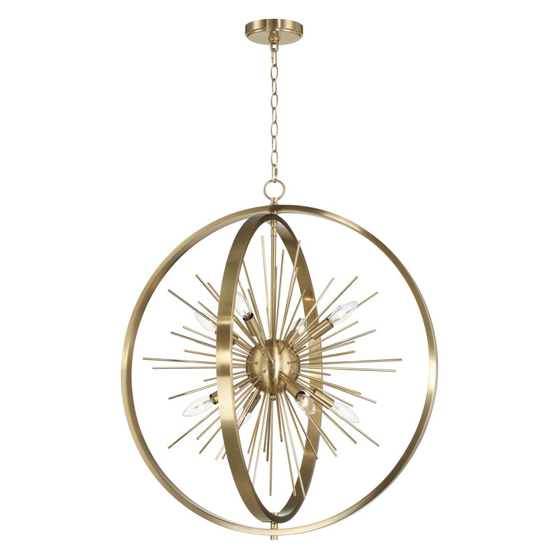  Lustre spoutnik étoile de style moderne à 8 lumières avec anneaux pivotants et lumières pivotantes 31 po Waymire, hauteur réglable, finition laiton froid