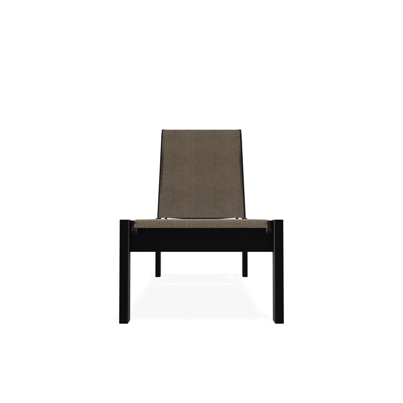 Leeward Sling Marine Grade Polymer Lay-flat Stacking Armless Long Frame Chaise with Wheels, James, Black
