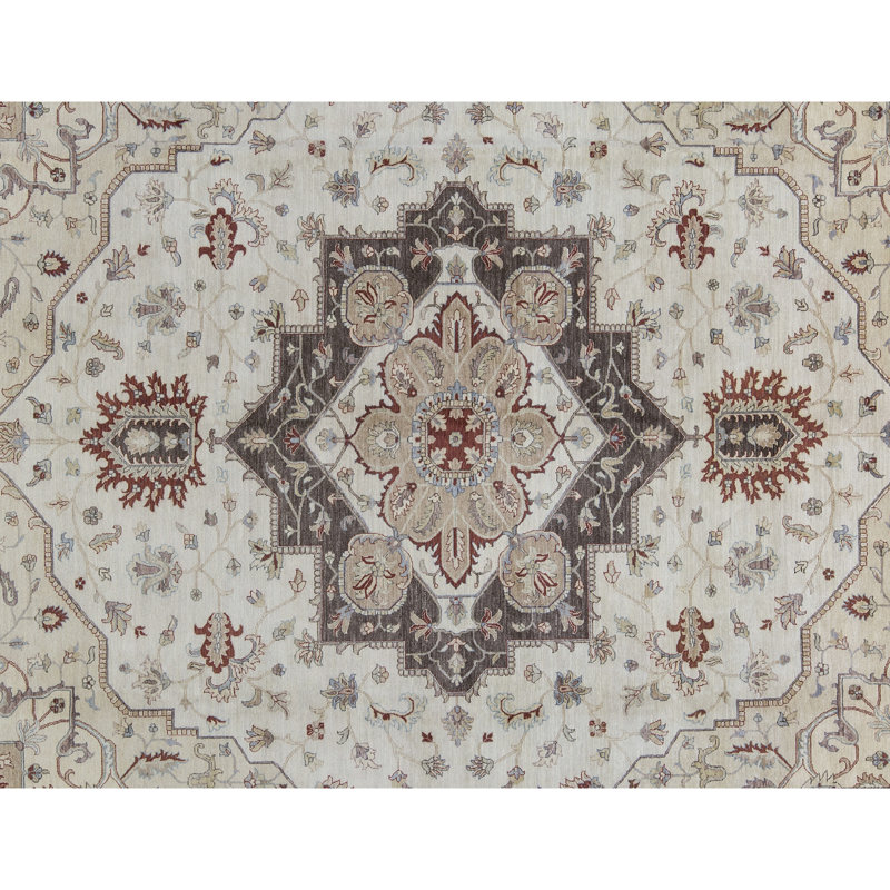 Hand-Knotted High-Quality Cream and Brown Area Rug