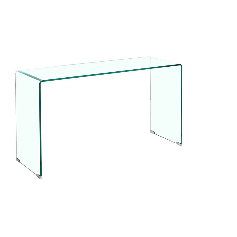 Table console en verre, table console en verre trempé transparent avec bureaux à bords arrondis, table console