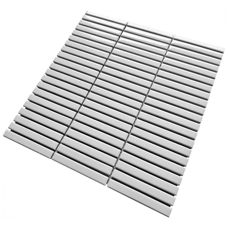 Porcetile 11.2 in. x 11.91 in. Stacked Porcelain Mosaic Wall and Floor Tile, Glossy White