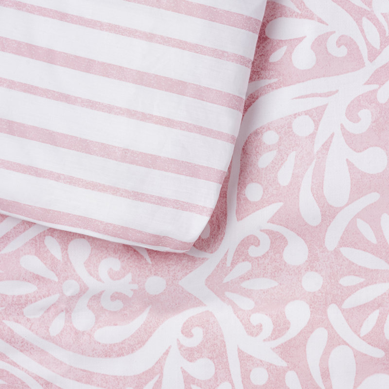 Ensemble d'édredon réversible 3 pièces Avery Medallion, Édredon pour grand lit + 2 taies décoratives sta, Rosé