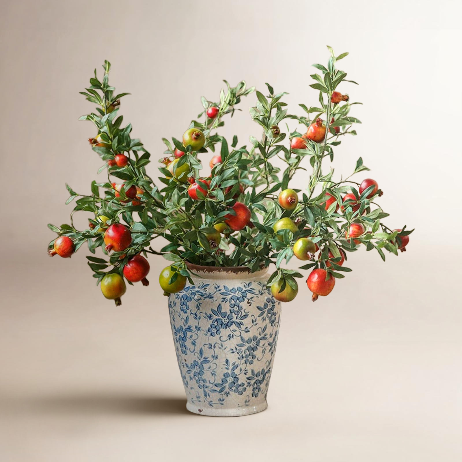 Big Fruit Faux Pomegranate Stem 32" Tall, Green
