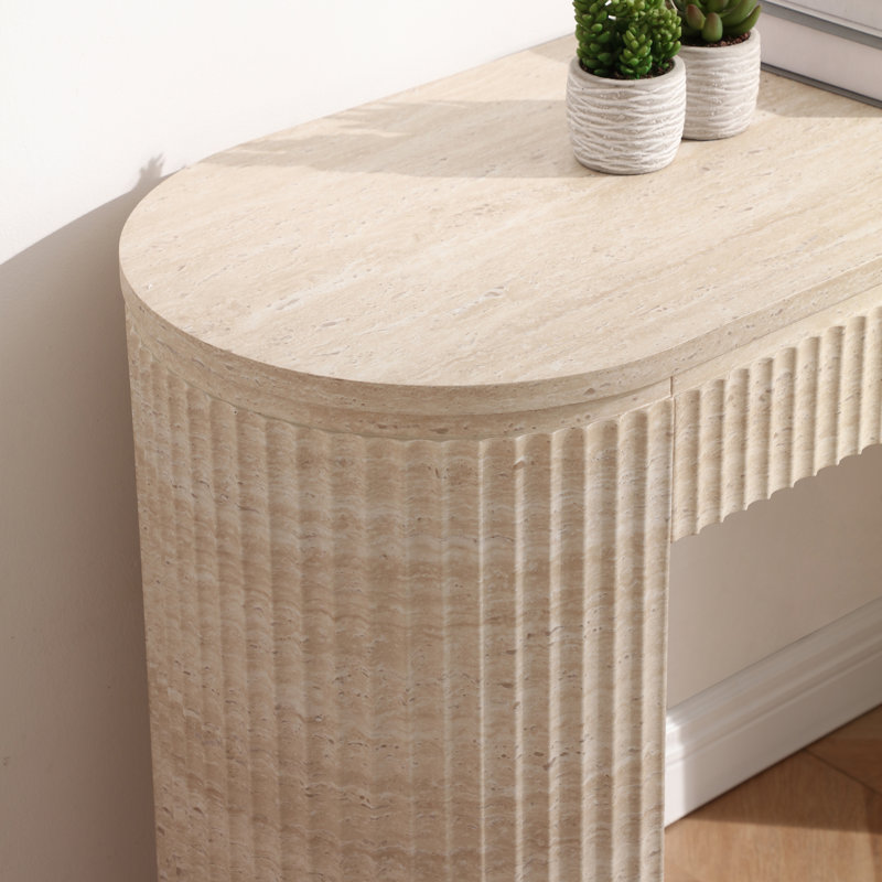 Table console ovale Mackenzie, Travertine Beige
