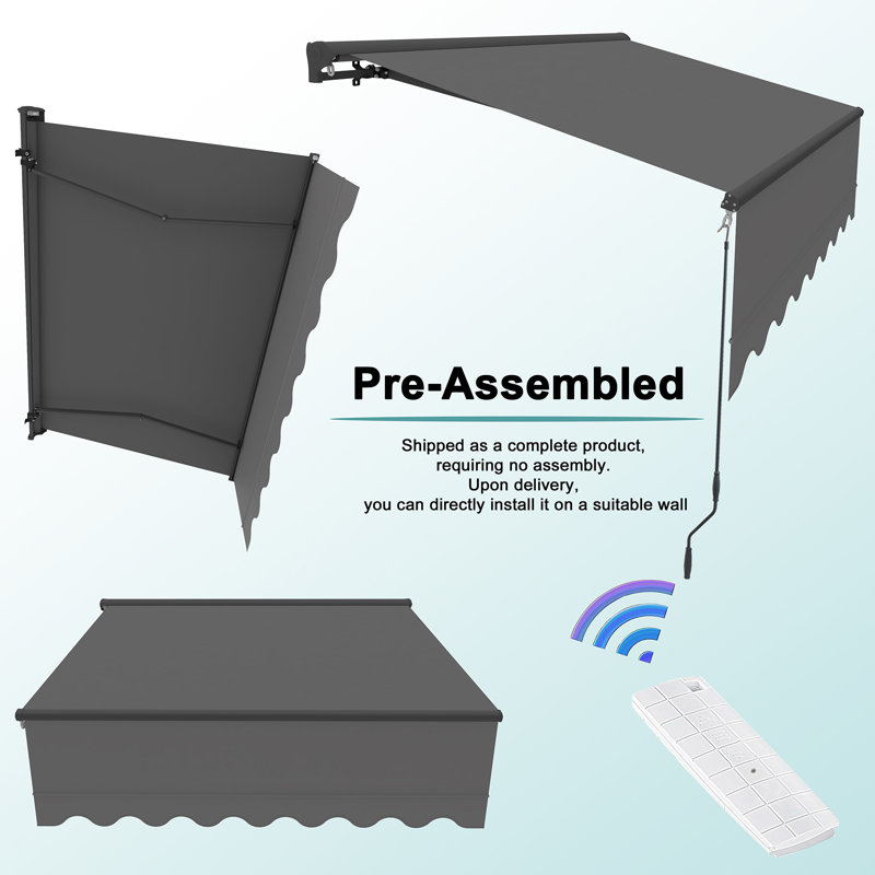 Canopee Electric Retractable Patio Awning with Protective Case Remote Control, Grey, 5.91" H x 118.11" W x 98.43" D