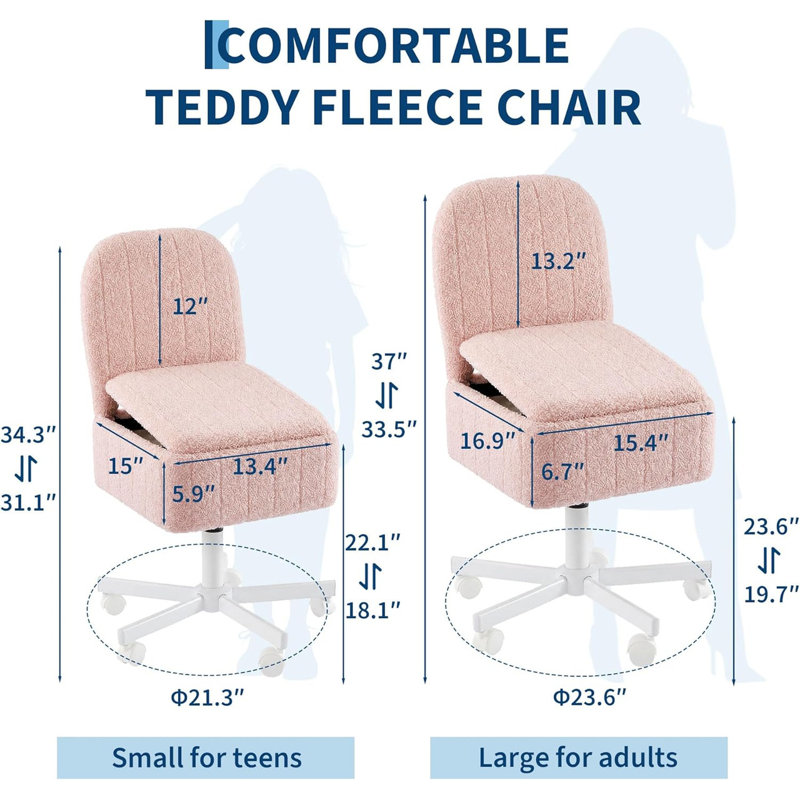 Tabouret de rangement avec hauteur réglable, pivotant à 360 °, dossier rabattable et roues silencieuses, repose-pieds en molleton