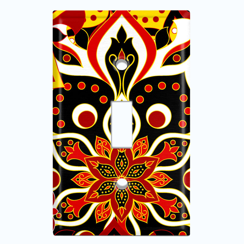 Orange Yellow Mandala Flowers Tile 1 - Gang Toggle Light Switch Standard Wall Plate