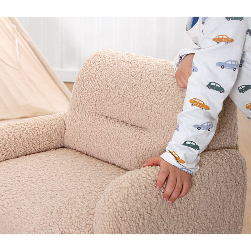Fauteuil à oreilles Cozy, revêtement en fausse fourrure, 19,3 po x 22,4 po x 20,1 po | Pieds en bois de hêtre, 100% fausse fourrure, hauteur de l'éponge de 7 cm, couleurs poudrées élégantes | Sièges confortables pour les salles de jeux et les coins lecture
