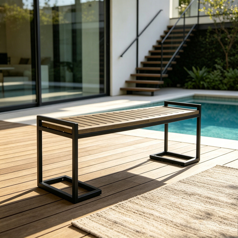 BANC EN BOIS ET MÉTAL, Gris