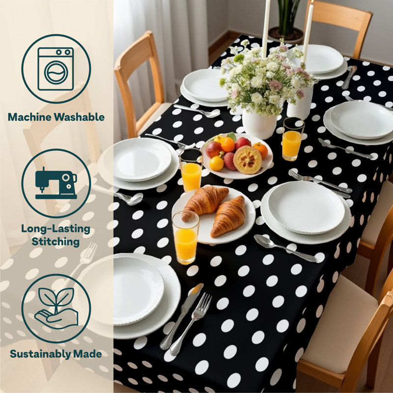 Mccloud Dot Milliken Tablecloth, 84" L x 60" W, Black