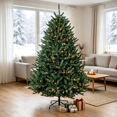 Sapin de Noël artificiel bleu épicéa du Colorado de 1,8 m (6 pi) pré-illuminé, branchement facile, branches articulées avec lumières DEL bicolores et interrupteur à pédale pour décoration intérieure des fêtes de fin d'année.