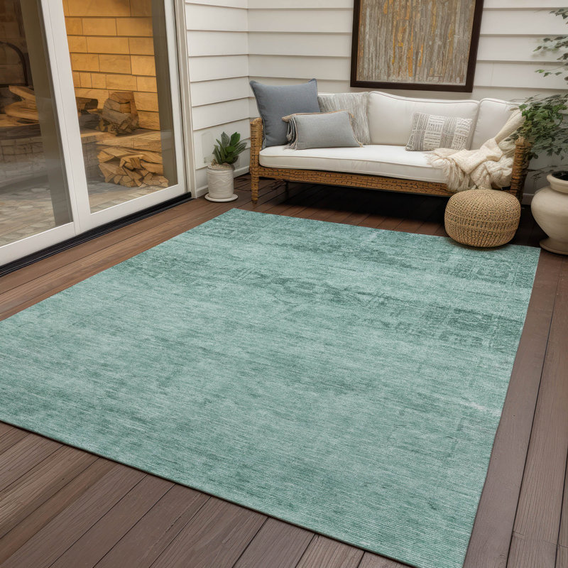 Machine Washable Indoor/Outdoor Claudian ACN1647 Aqua Rug, Rectangle 9' x 12'