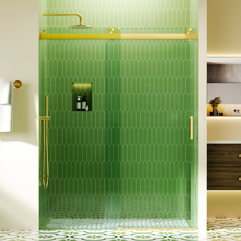 56" - 60" x 76" H  Single Sliding Soft-Closing  Shower Door with 1/4" Tempered Glass, Gold