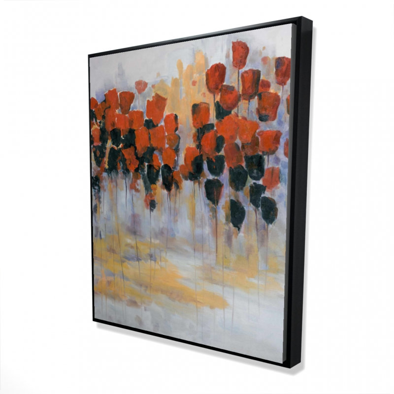 Red Flowers Field Print On Canvas