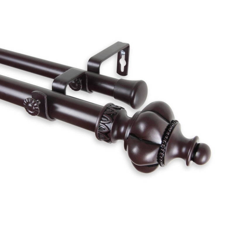 Tringle à rideaux double Baney, 120" - 170", Acajou