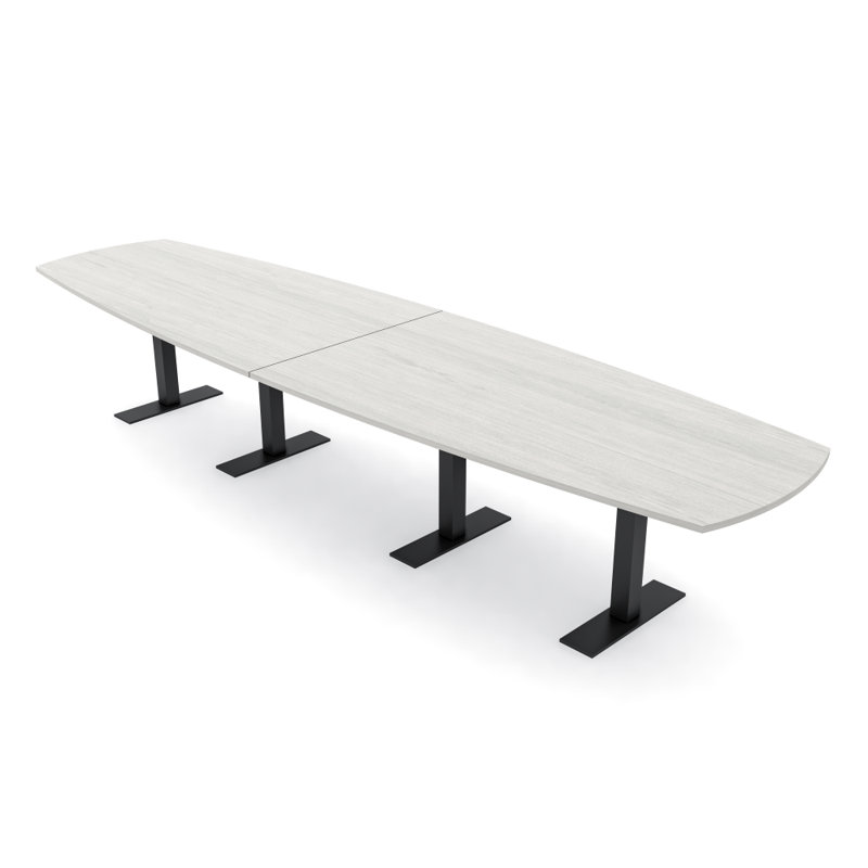 Table de conférence Pavert Arc Boat avec base en T en métal, H 30 po x l 168 po x P 48 po, Sel Lakeland, Noir mat