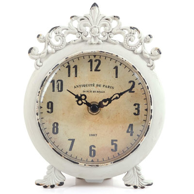 Vintage Table Clock, Decorative Shelf Desk Top Clock Battery Operated Round French Design