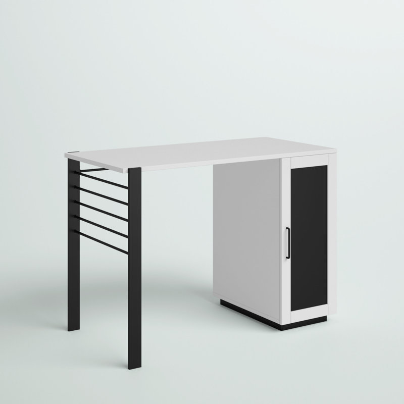 Spigner Tuleta Desk with Cabinet Storage, White/Black