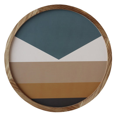 Wood 18 in. Blue Round Wood Framed Abstract Wall Art