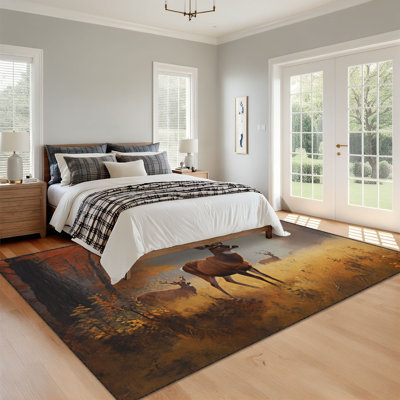 Tapis 9x12 pour chambre à coucher, style western, ferme, automne, forêt, bohème, lavable, pour salon, salle à manger, dos en caoutchouc souple, antidérapant, pour chambre d'enfant ou bureau