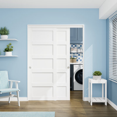 60" x 80"H 5-Panel Smooth White Primed Molded Sliding Door