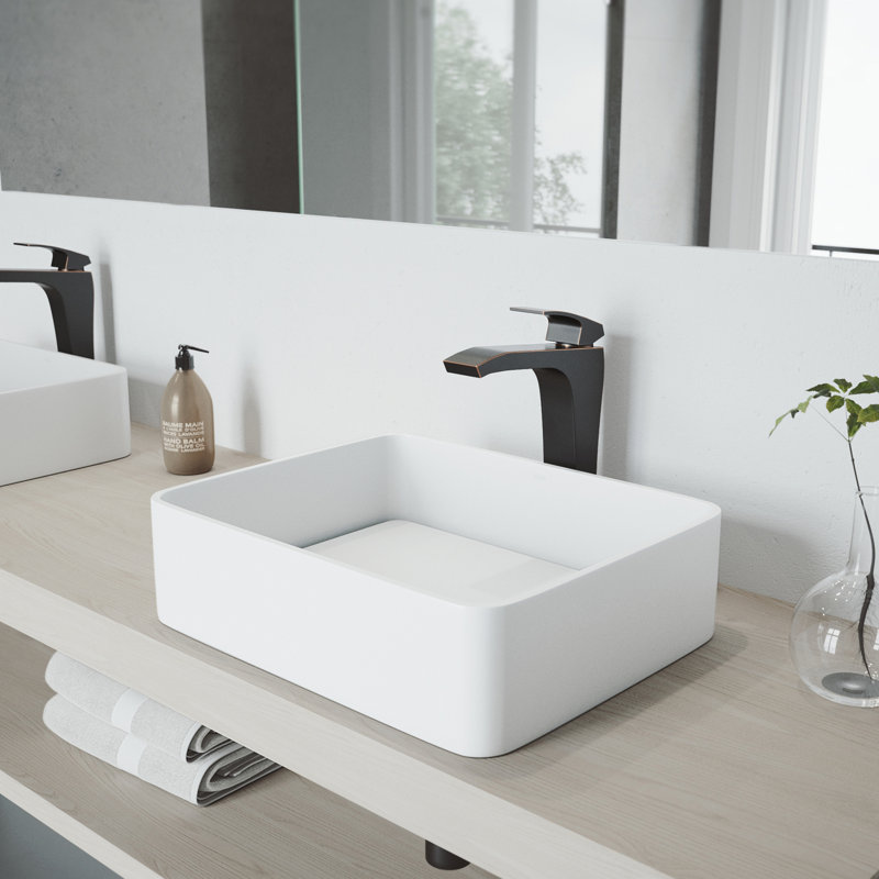 Jasmine 18" L x 15" W x 5" H Matte White Handmade Rectangular Vessel Bathroom Sink