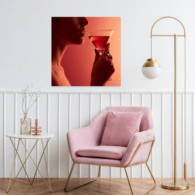 Sip of Red Elegance, art mural contemporain élégant, H 32 po x l 32 po