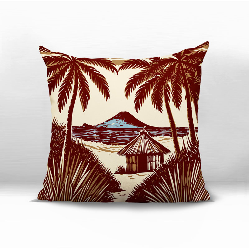 Oreiller carré réversible intérieur / extérieur Kitar Island Palm, Rouge, Carré 19 po