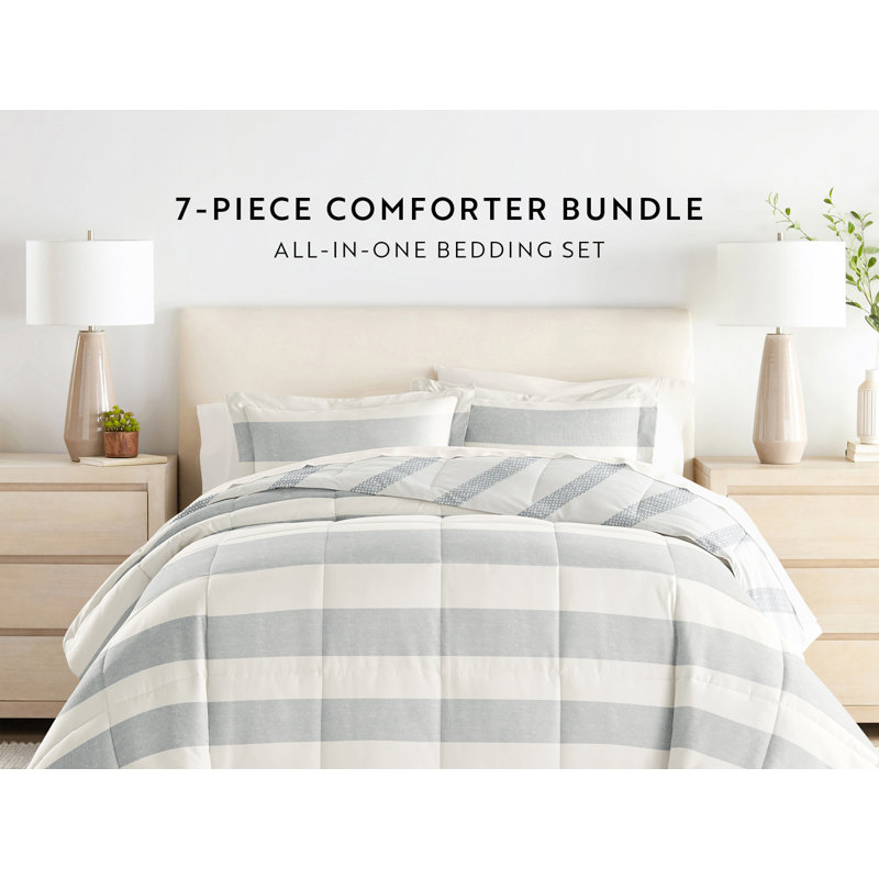 Twin Gray and White Microfiber Bedding Set with Distressed Stripe Pattern