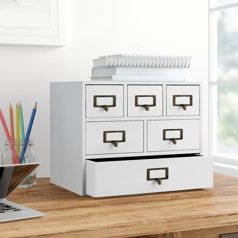Rangement de bureau 6 tiroirs Apothecary, Blanc