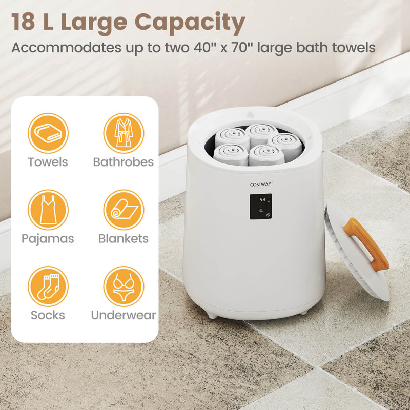 Chauffe-serviettes de luxe pour salle de bain 18 L avec affichage à DEL et arrêt automatique blanc, Blanc