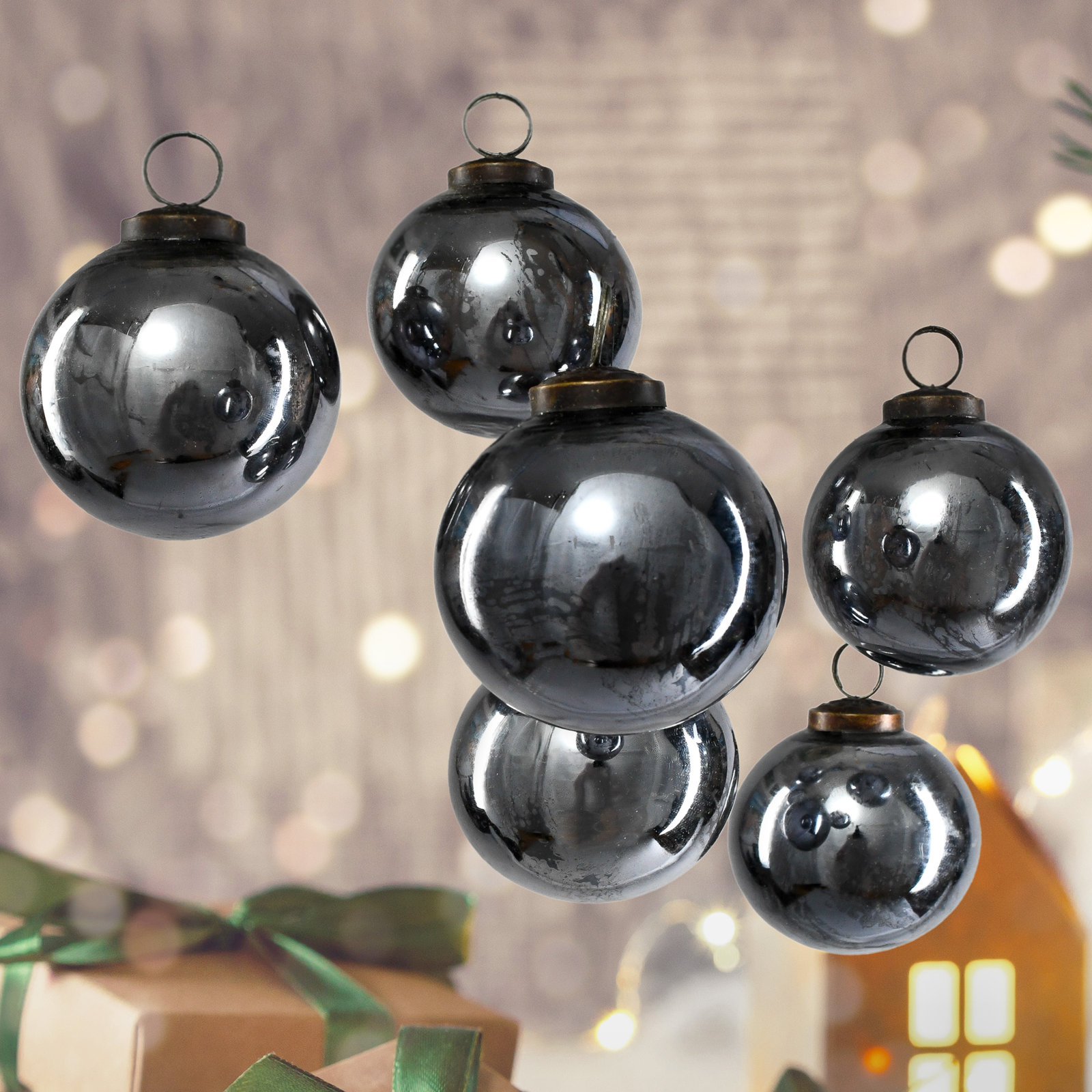 4'' Glass Animals Ball Ornament, Antique Platinum