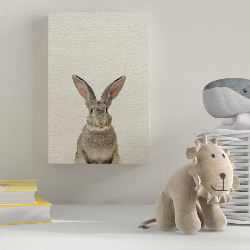 Gray Rabbit - Drawing on Canvas, 30cm H x 20cm W