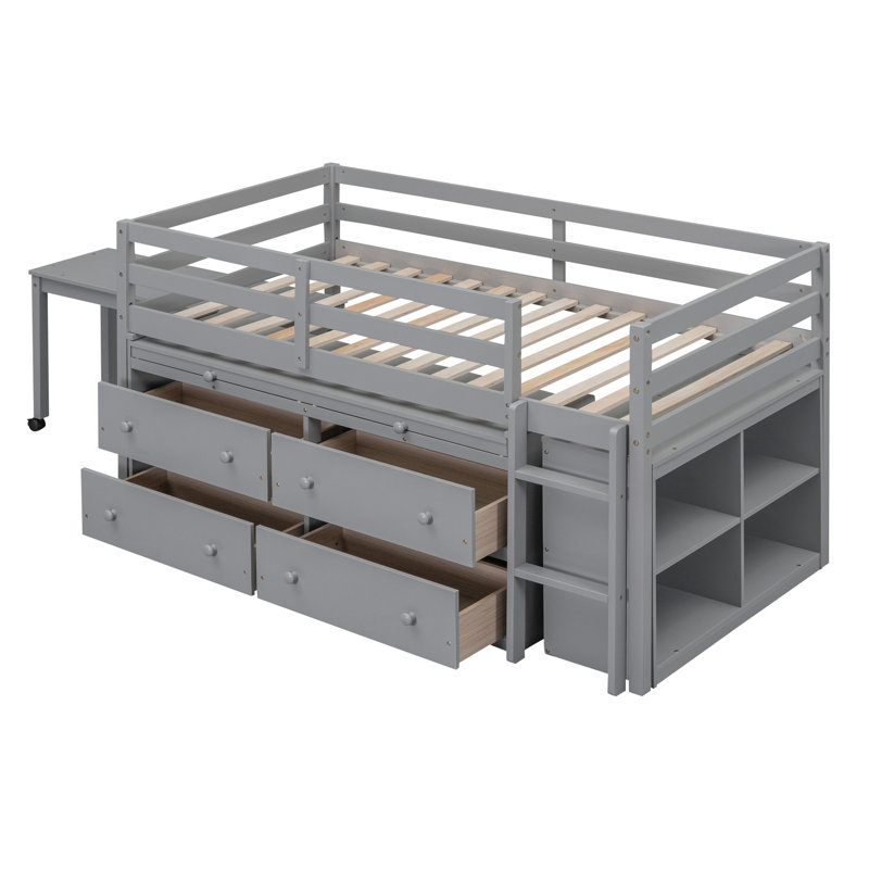 Higinia Kids Loft Bed with Drawers, Twin, Gray