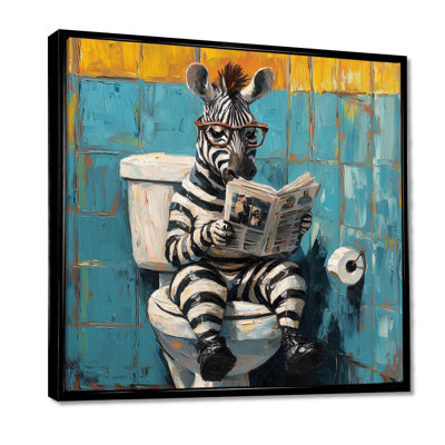 Keiji Funny Zebra Reading Newspaper In Toilet II - zebra Wall Art