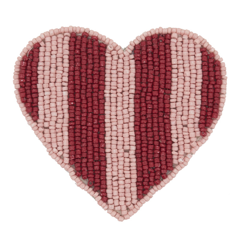 Ensemble de 4 sous-verres à motif de perles de la Saint-Valentin - Ensemble de sous-verres à rayures pour table basse, table de salle à manger et décor romantique
