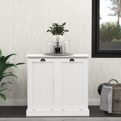 Armoire à linge blanche avec 2 compartiments, construction, enduit, sacs en tissu amovibles, capacité de charge de 100 livres, assemblage inclus deux peintures, sacs pour le tri, assemblage simple, capacité