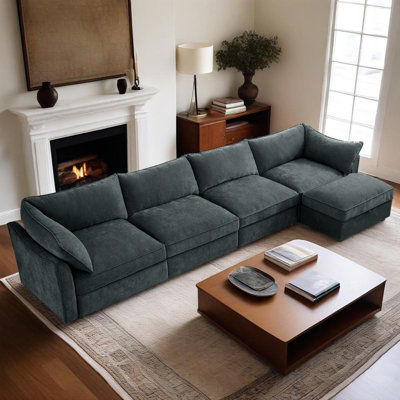 Canapé modulaire modulaire en L avec tiroirs de rangement cachés et repose-pieds rabattable