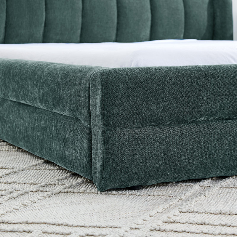 Base de lit tapissier avec tête de lit en chenille grand, Bleu et vert
