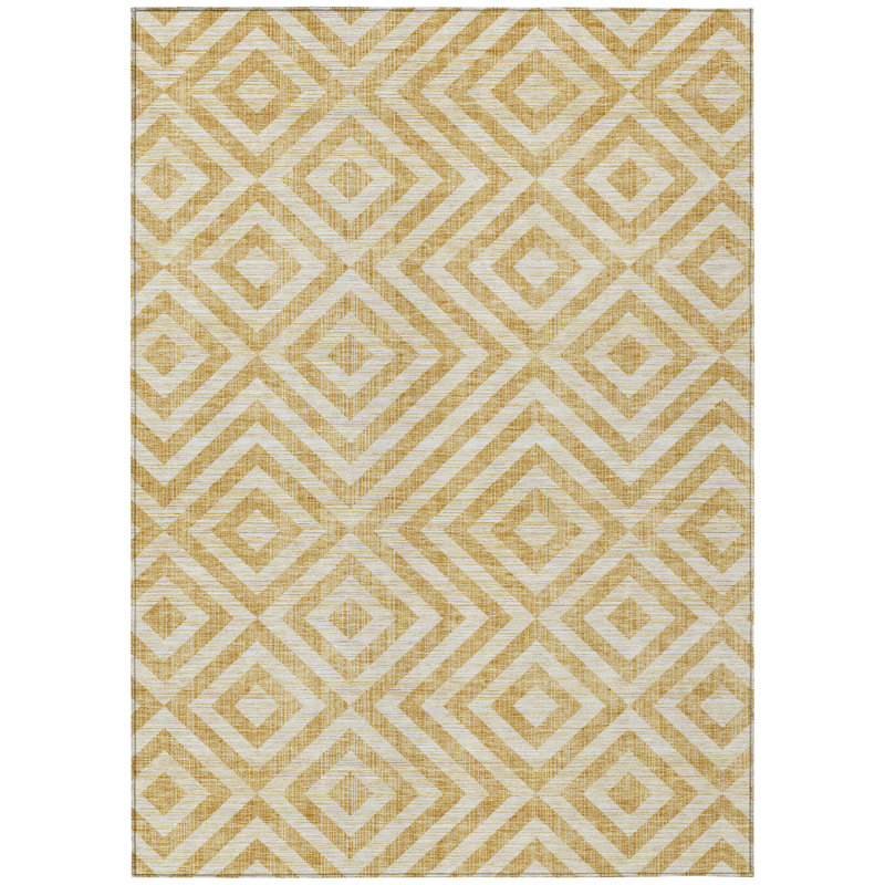 Tapis intérieur / extérieur géométrique lavable beige et ivoire 8 pi x 10 pi
