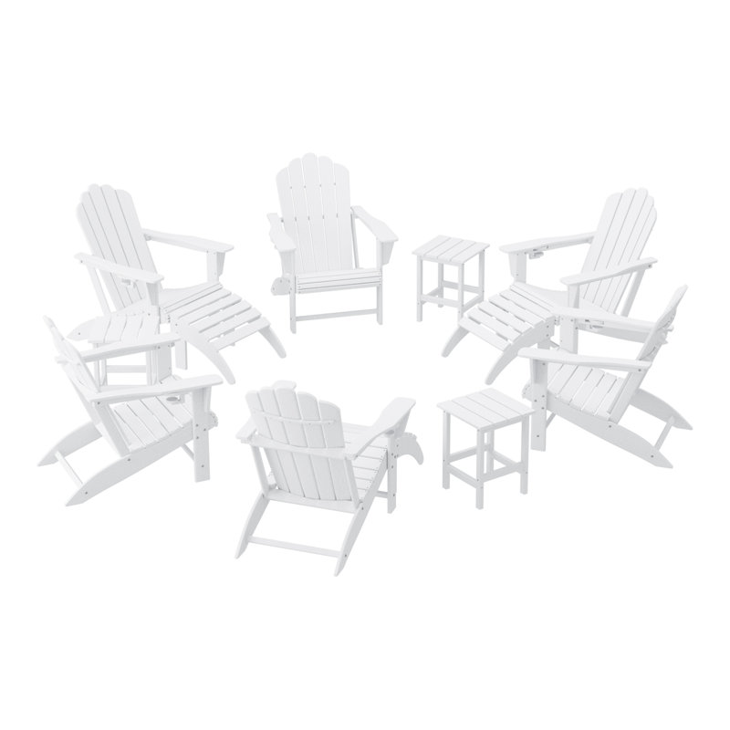 Ensemble de 12 chaises d'extérieur en poly Adirondack avec repose-pieds et table d'appoint, Blanc
