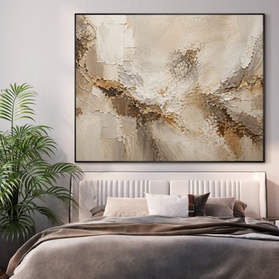Très grand art mural imprimé sur toile - Paysage de montagne abstrait doré, décor de salon contemporain - "Assemblage requis (cadre non fini)"