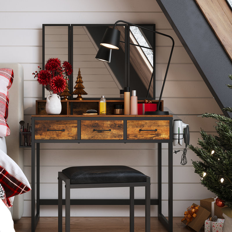 Hans Dressing Table with Mirror, Rustic Brown/Black