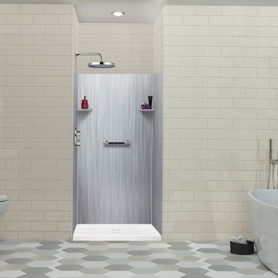 Transolid Lusso 36-in x 36-in x 72-in Glue to Wall 3-Piece Shower Wall Kit, Glacier Grey